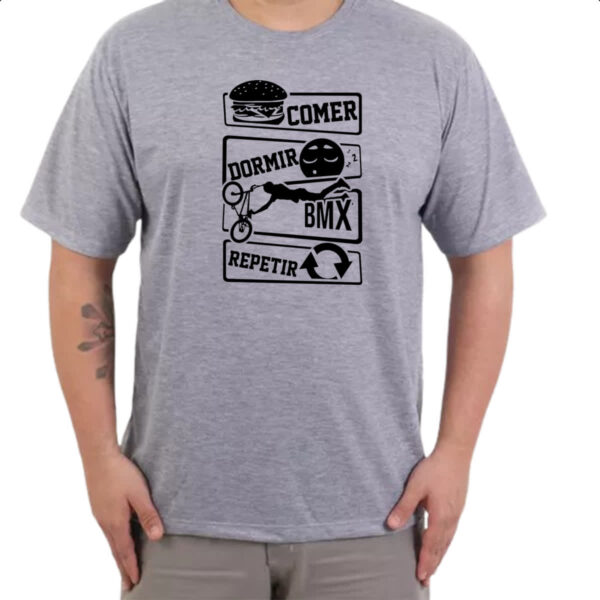 Camiseta Cinza Comer Dormir BMX Repetir - Imagem 3