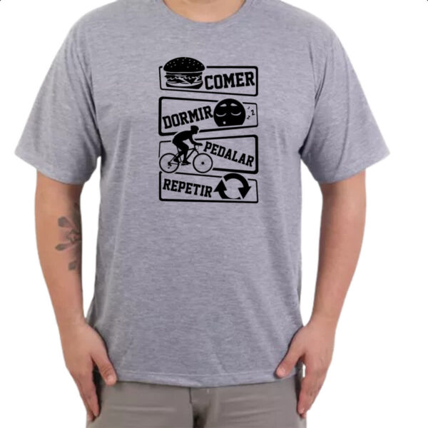 Camiseta Cinza Comer Dormir Pedalar Repetir - Imagem 3