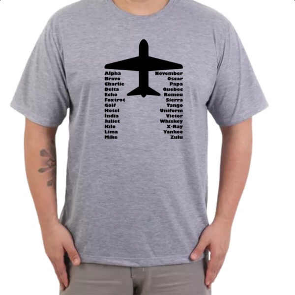 Camiseta Cinza Aviao codigos foneticos - Imagem 3