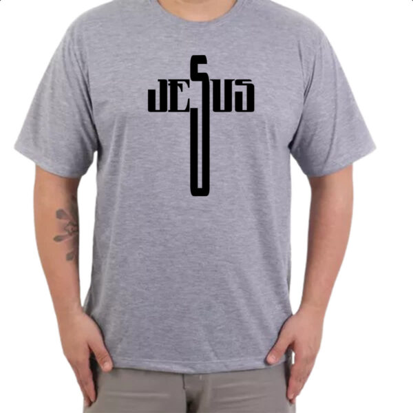 Camiseta Cinza Crucifixo nome de Jesus - Imagem 3