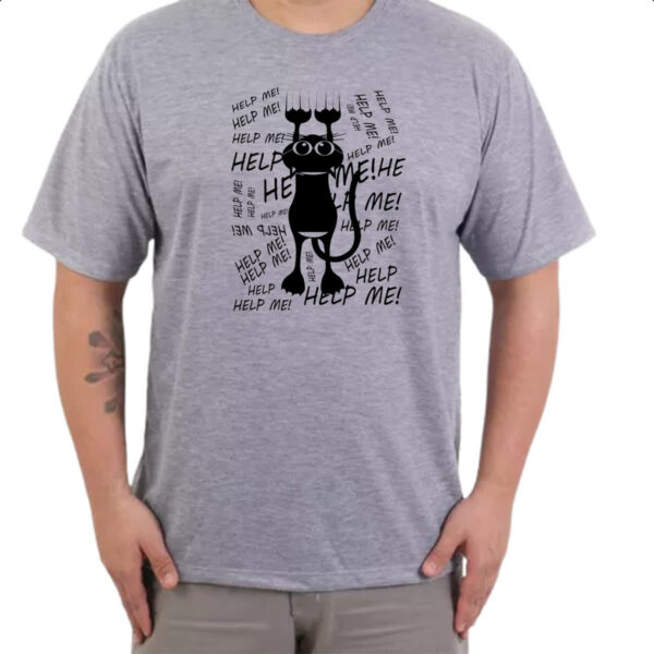 Camiseta Cinza Gato Cat Help Socorro - Imagem 3