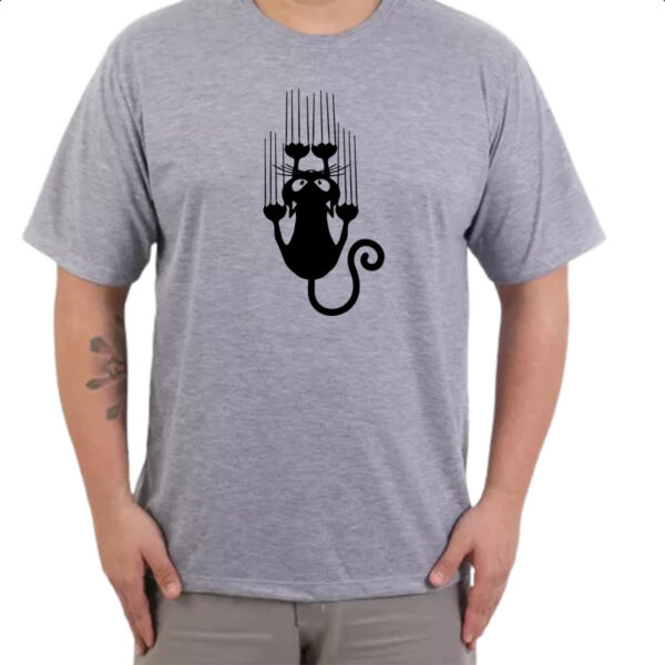 Camiseta Cinza Gato escorregando pela camiseta - Imagem 3