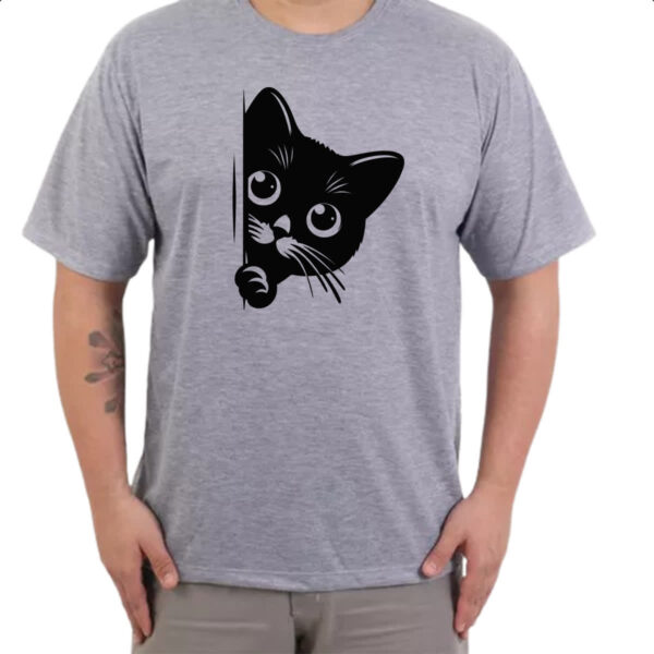 Camiseta Cinza Gato espiando - Imagem 3