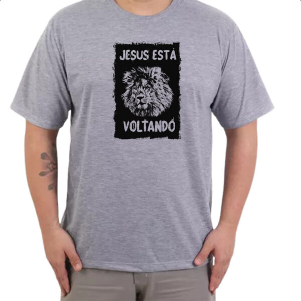 Camiseta Cinza Gospel Jesus esta voltando Leao - Imagem 3