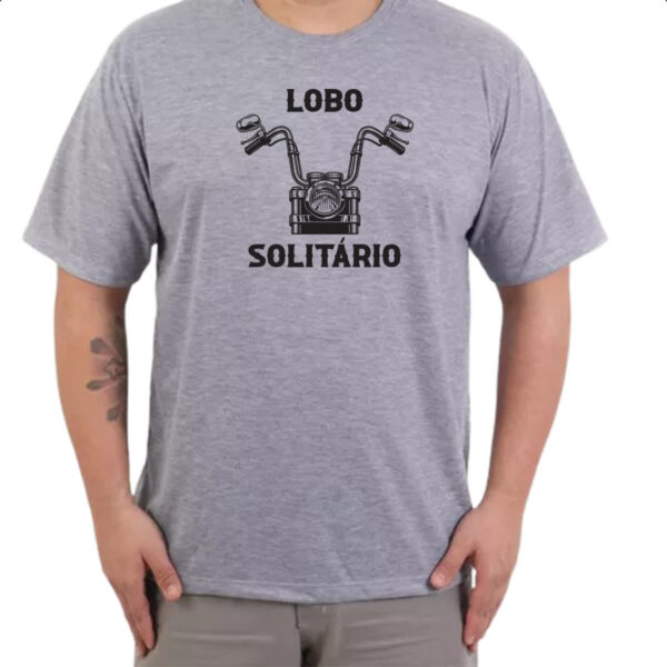 Camiseta Cinza Guidao moto lobo solitario - Imagem 3