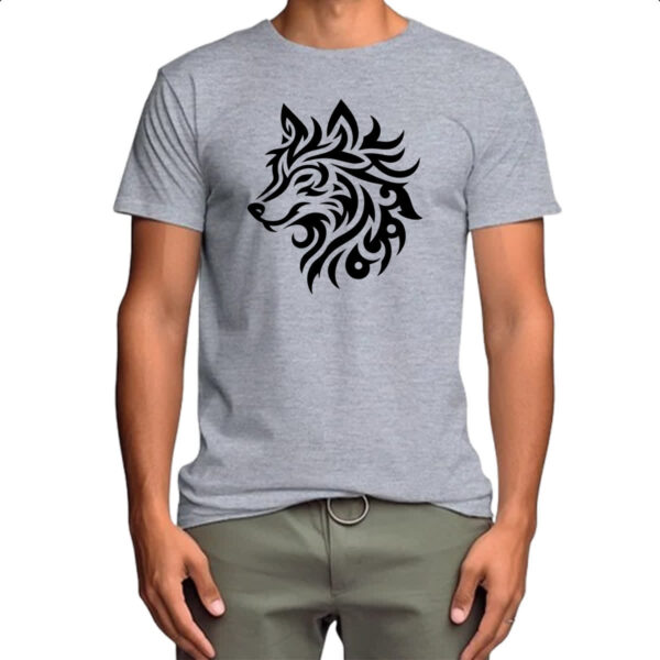 Camiseta Cinza Lobo silhueta tribal - Imagem 4