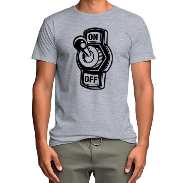 Camiseta Cinza Botao Liga Desliga On Off - Imagem 4