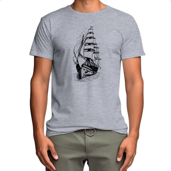 Camiseta Cinza Caravela desenhada a lapis - Imagem 4