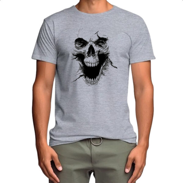 Camiseta Cinza Caveira 3D - Imagem 4