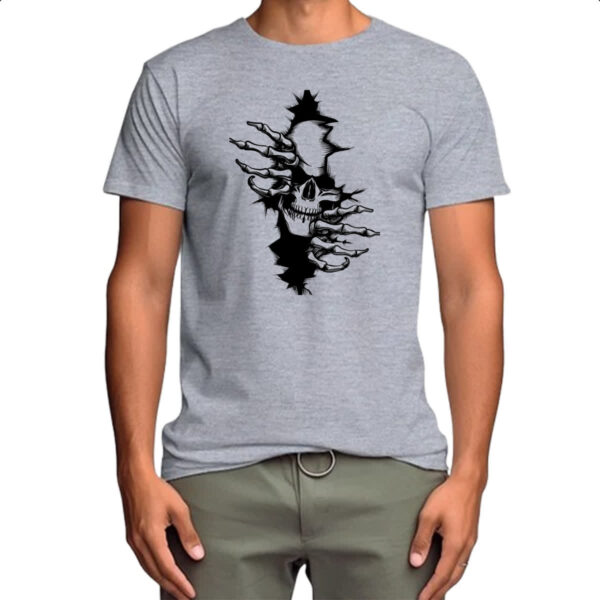 Camiseta Cinza Caveira rasgando a camisa - Imagem 4