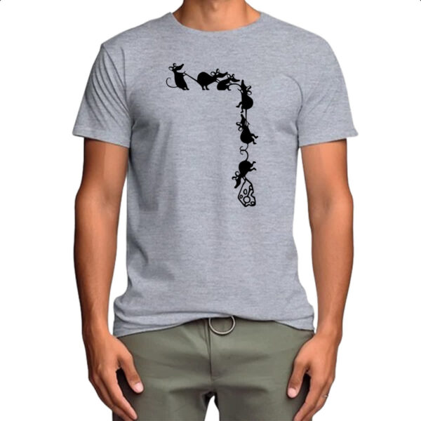 Camiseta Cinza Corda de ratos roubando queijo - Imagem 4