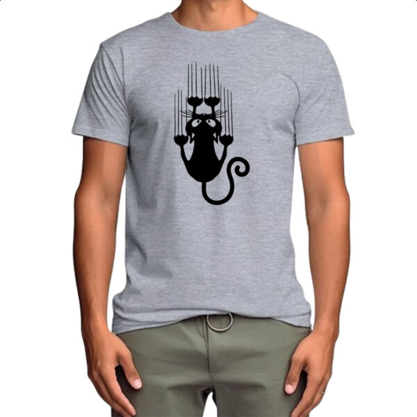 Camiseta Cinza Gato escorregando pela camiseta - Imagem 4