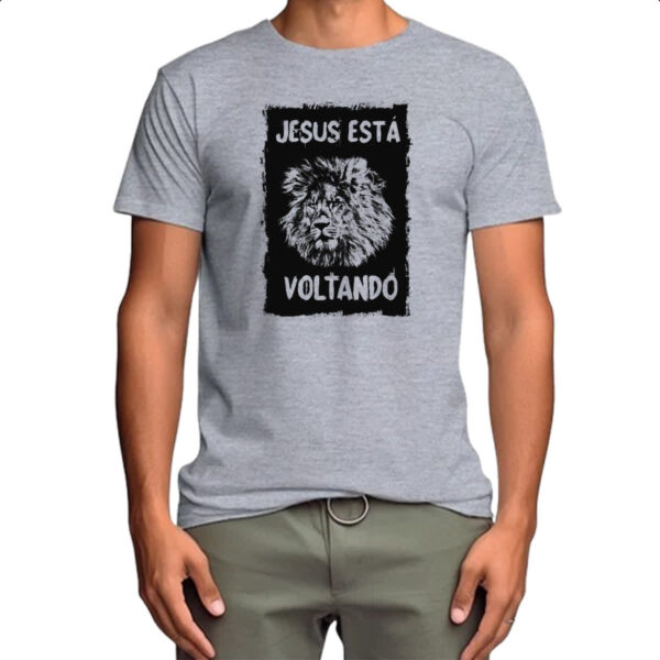 Camiseta Cinza Gospel Jesus esta voltando Leao - Imagem 4
