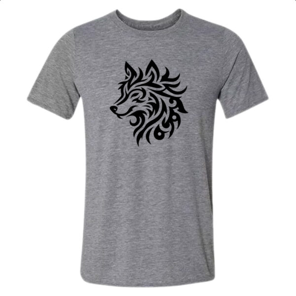 Camiseta Cinza Lobo silhueta tribal