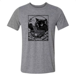 Camiseta Cinza Gato comendo lamen