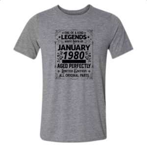 Camiseta Cinza Legends Were Born JAN-1980