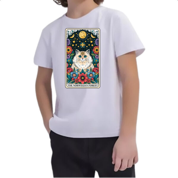 Camiseta Infanto Juvenil Taro gato Noruegues da Floresta - Imagem 2