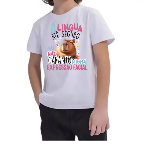 Camiseta Infanto Juvenil Capivara lingua eu seguro - Imagem 2