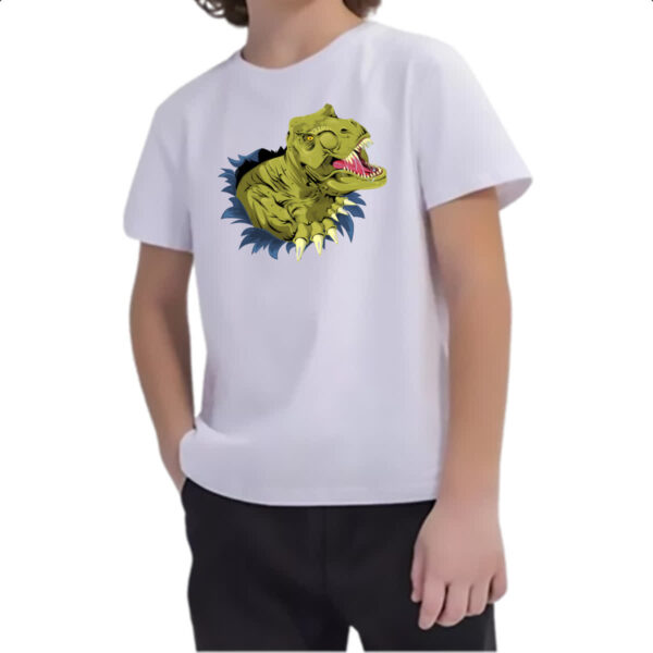Camiseta Infanto Juvenil Tiranossauro Rex Rasgando a Camisa - Imagem 2