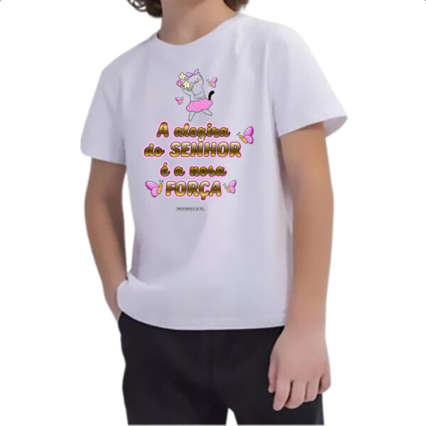 Camiseta Infanto Juvenil Versiculo Fofinho Alegria do senhor - Imagem 2