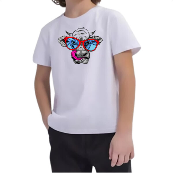 Camiseta Infanto Juvenil Vaca Doida Lambendo Oculos Vermelhos - Imagem 2