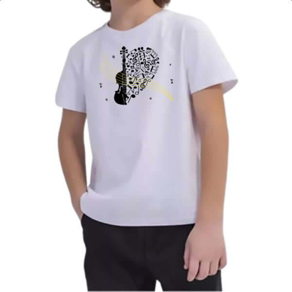 Camiseta Infanto Juvenil Violino Silhueta Elementos Musicais - Imagem 2