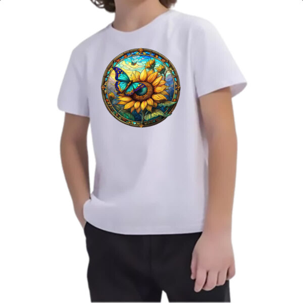 Camiseta Infanto Juvenil Vitral Borboleta e Girassol - Imagem 2