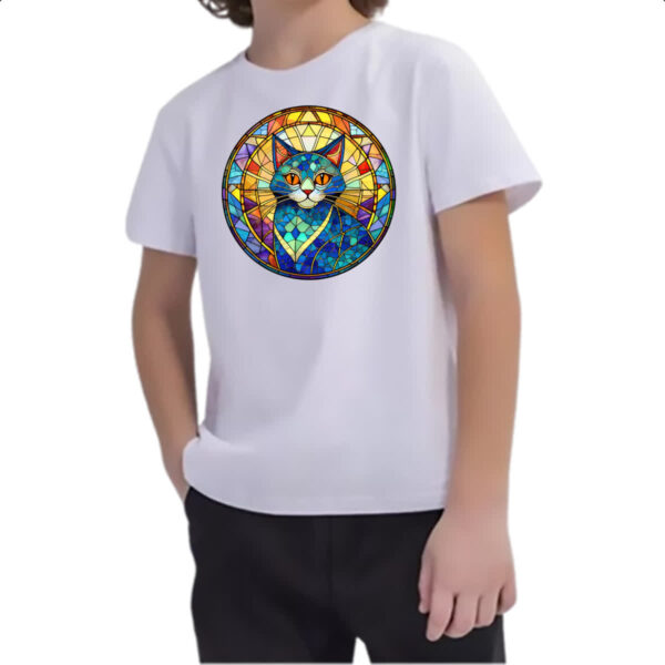 Camiseta Infanto Juvenil Vitral Gato - Imagem 2