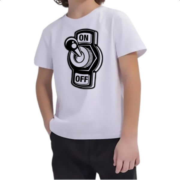 Camiseta Infanto Juvenil Botao Liga Desliga On Off - Imagem 2