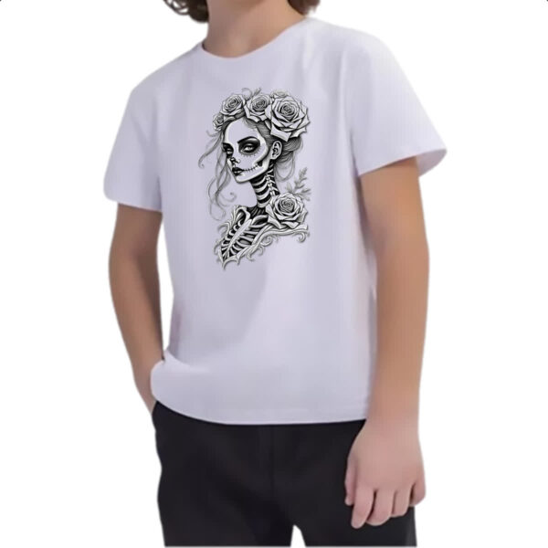 Camiseta Infanto Juvenil Catrina rosas grafite - Imagem 2