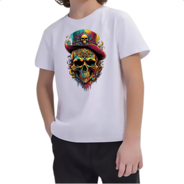 Camiseta Infanto Juvenil Cranio pirata joias - Imagem 2