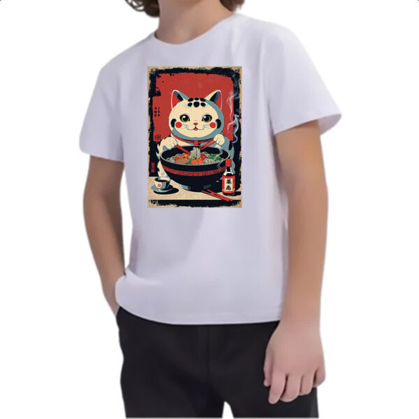 Camiseta Infanto Juvenil Gato Maneki-neko vintage lamen - Imagem 2