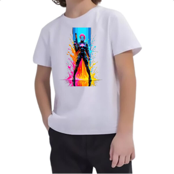 Camiseta Infanto Juvenil Guerreira espacial splash art - Imagem 2
