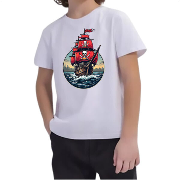 Camiseta Infanto Juvenil Navio Pirata circle logo - Imagem 2