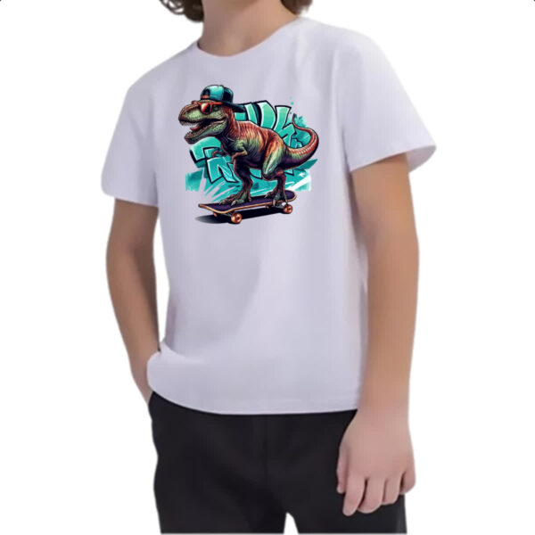 Camiseta Infanto Juvenil T-Rex Skatista - Imagem 2