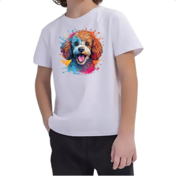 Camiseta Infanto Juvenil Poodle watercolor art - Imagem 2