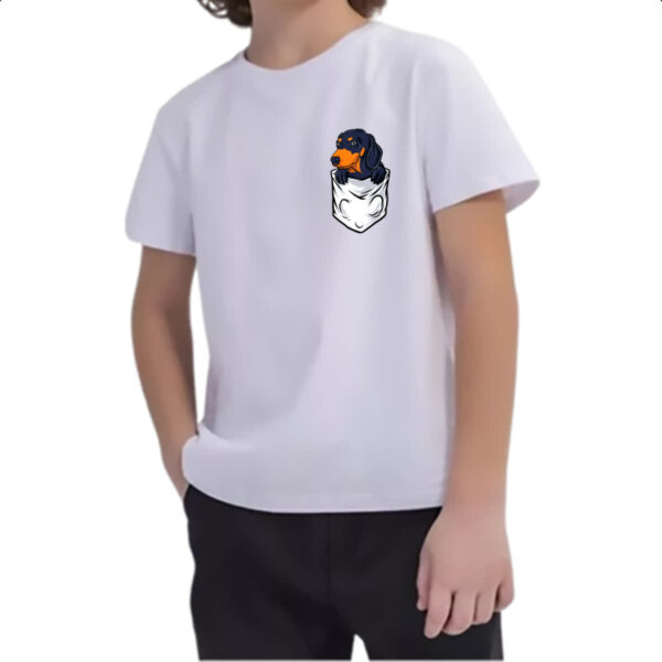 Camiseta Infanto Juvenil Cachorro Dachshund no bolso - Imagem 2