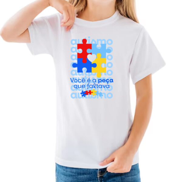 Camiseta Infanto Juvenil Autismo peca que faltava - Imagem 3