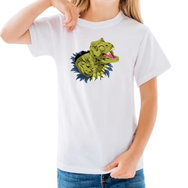 Camiseta Infanto Juvenil Tiranossauro Rex Rasgando a Camisa - Imagem 3