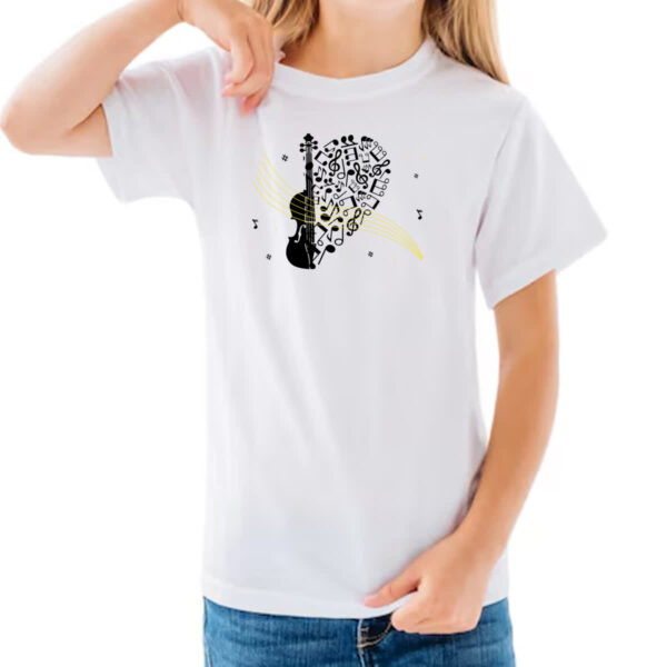 Camiseta Infanto Juvenil Violino Silhueta Elementos Musicais - Imagem 3