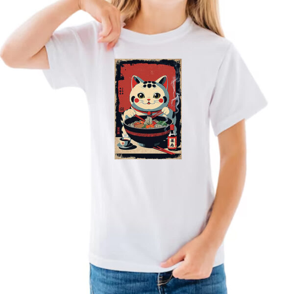 Camiseta Infanto Juvenil Gato Maneki-neko vintage lamen - Imagem 3