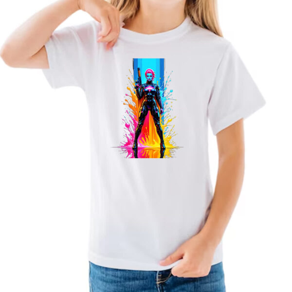 Camiseta Infanto Juvenil Guerreira espacial splash art - Imagem 3