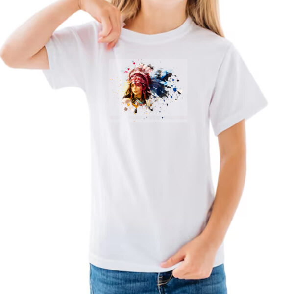 Camiseta Infanto Juvenil Guerreira indigena splash art - Imagem 3