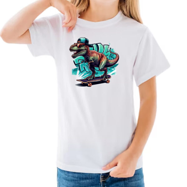 Camiseta Infanto Juvenil T-Rex Skatista - Imagem 3