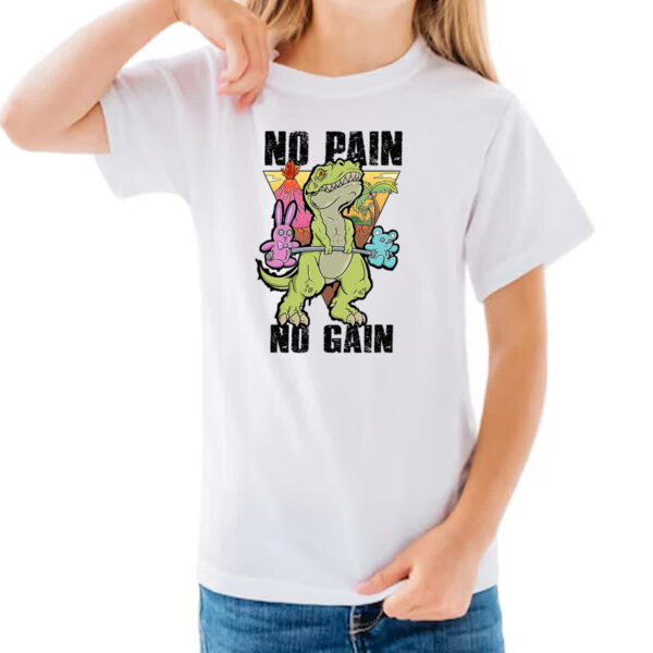 Camiseta Infanto Juvenil Dinossauro No Pain No Gain - Imagem 3