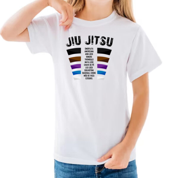 Camiseta Infanto Juvenil Jiu Jitsu faixas e golpes - Imagem 3