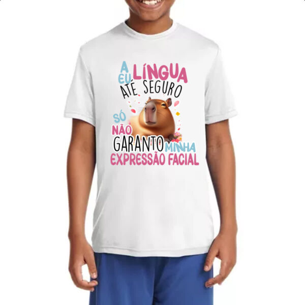 Camiseta Infanto Juvenil Capivara lingua eu seguro - Imagem 4