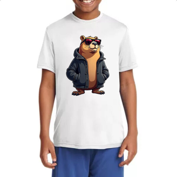 Camiseta Infanto Juvenil Capivara de Jaqueta e Oculos - Imagem 4