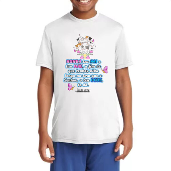 Camiseta Infanto Juvenil Versiculo Fofinho Honra teu pai e tua mae - Imagem 4