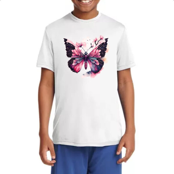Camiseta Infanto Juvenil Borboleta com flores rosas - Imagem 4